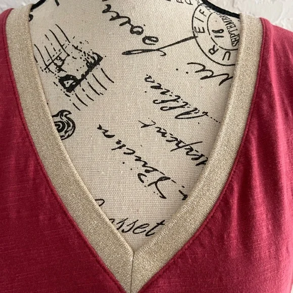 Boden Red and Metallic Gold V-Neck Short Sleeve Tee - Picture 8 of 10